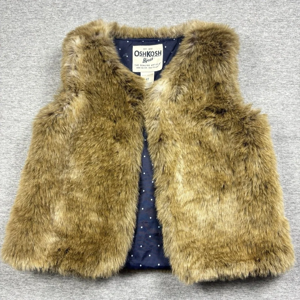 OshKosh B'gosh Girl's Shaggy Faux Fur Vest 4T Bougie Retro Toddler Washable